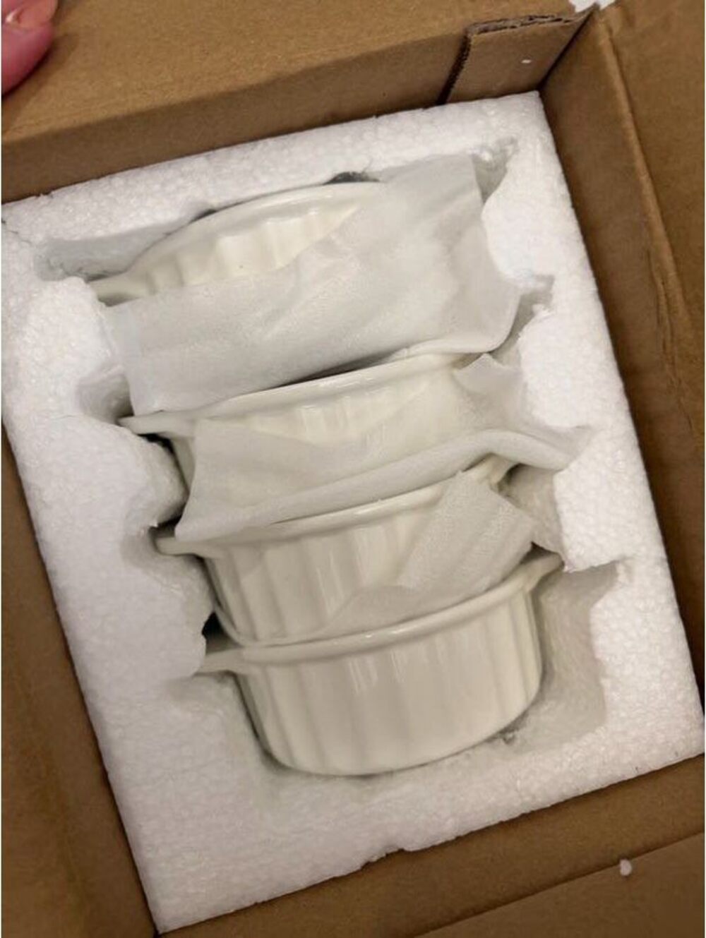 4 Pc White Ceramic Ramekins Double Handle Baking Dishes